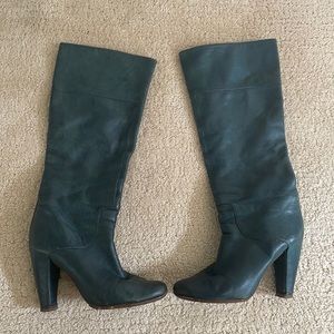 Hugo Boss knee high boots, dark turquoise, retro style. super cute on.